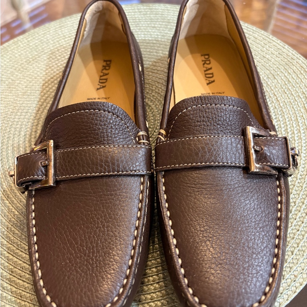 Prada Women’s Dark Brown Leather Loafers Size 39
